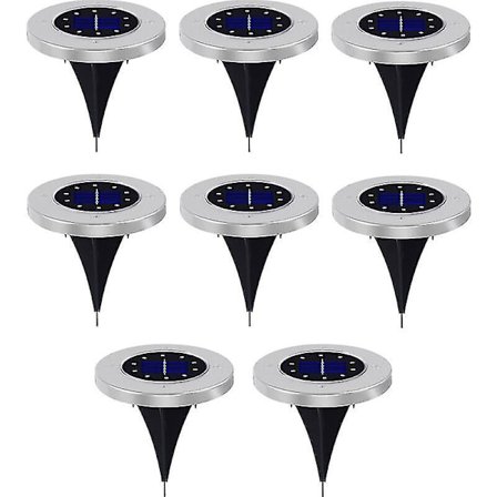 8 st solcellslampor för marken, LED-solskivljus utomhus vattentät trädgårdslandskapsbelysning 10 LED