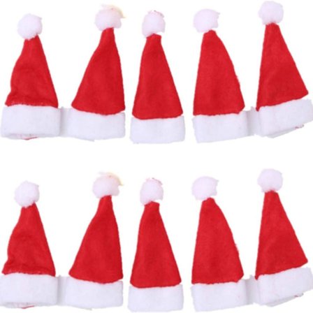 10 stk. Julehuer til dukker, festlige julemandshuer KLB