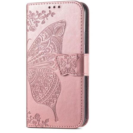 Oneplus 8 Pro Plånboksfodral Pu-läder 4-fack Motiv Fjäril Rosa Guld