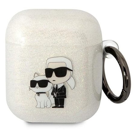 Karl Lagerfeld KLA2HNKCTGT Airpods 1/2 deksel gjennomsiktig Gliter Karl&Choupette