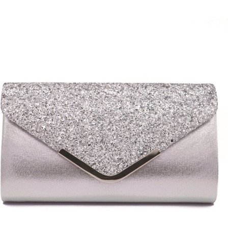 Clutch til kvinder, Clutch, Aften taske, Kuvert taske til kvinder, Glitter, Satin, Sølv, 24*14*5cm, Retro sølv