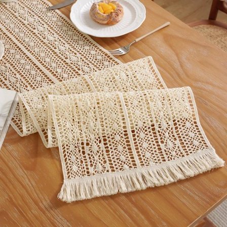 /EA/Naturlig blonde bordløber bomuld hæklet blonde boho bryllup bordløber