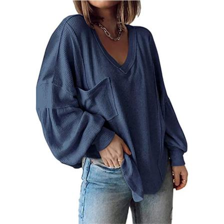 Enfärgad Tröja För Damer, Långärmad V-ringad Tunikablus