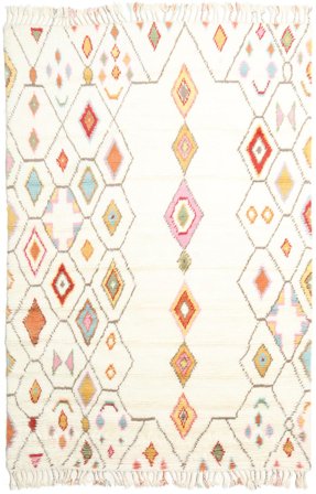Tapete Shaggy Lã Geométrico Hulda Branco Creme/Multicor