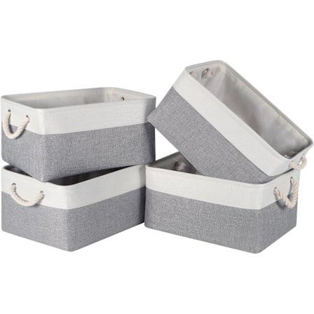 Opbevaringskurv til hylder, opbevaringskasser med håndtag, store stofopbevaringskasser til organisering af hjem og kontor, hvid og grå