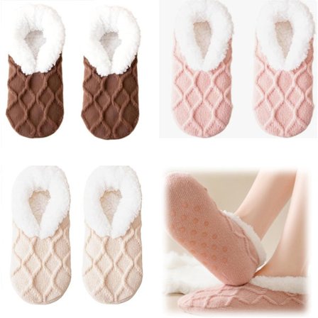 Termosokker, dameslippersokker, varme vintersokker, fleecesokker, komfortable hjemmesko, superkomfortable, med indbyggede skridsikre knopper, pink