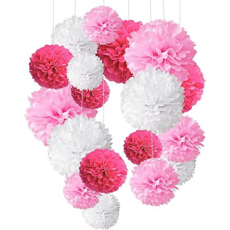 Pakke med 20 silkepapir pompom blomsterkuler - Dekorasjonspapirsett for bursdager, bryllup