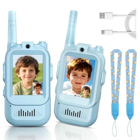 Video Walkie Talkies til børn, håndholdt 2-pak genopladelige videointercom børne walkie talkies, indendørs udendørs legetøj til familiespil