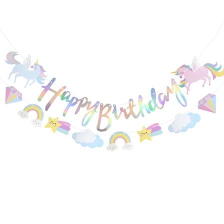 Enhörningsfest Grattis på födelsedagen Pappersbanner Hängande girland Flagga Enhörningstema Barn 1-årsfest Dekoration Baby Shower