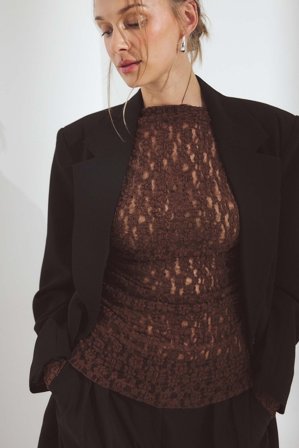 NA-KD Draperad topp med spets - Festtoppar - Brun - XL (EU 46)
