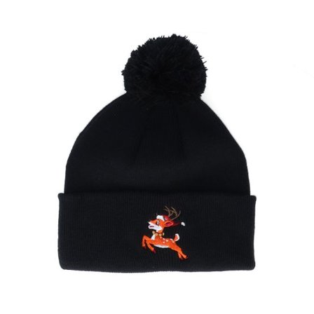 Ho-Ho-Hats - Svart pom Beanie - Kids Christmas Reindeer Black Pom - Iconic @ Hatstore