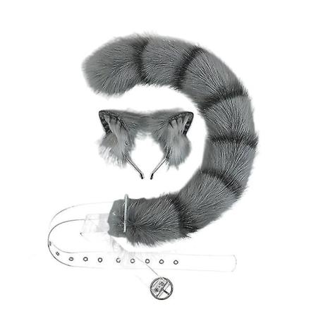 Söt Cosplay Katt Svans & Plysch Kattunge Öra Låtsas Fest Kostym Rekvisita Present Grå Grey