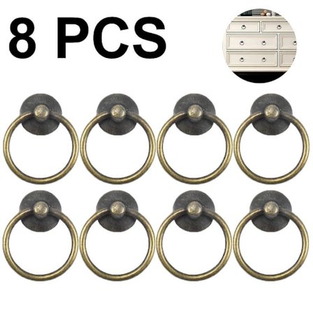 8pcs Vintage Cabinet Ring Knobs Round Antique Drawer Pulls Handle