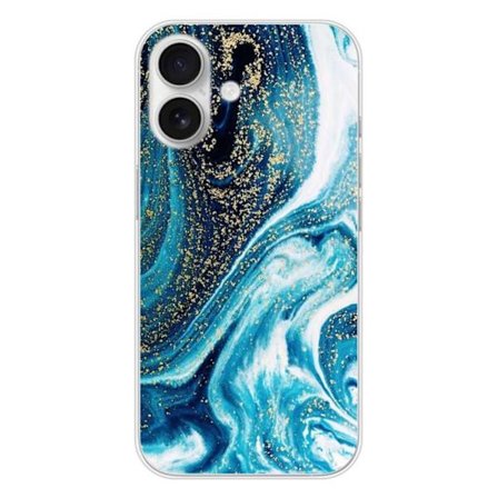 Siliconfodral - Kompatibel med Apple iPhone 16 - design i glittrande blå marmor