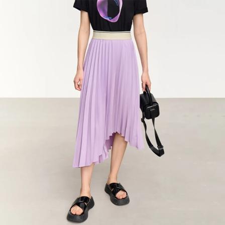 Minimalism 2023 Sommar Ny Elastisk Midja Asymmetrisk Damkjol Cool Feeling Office Dam Plissékjolar A Line 12342398 purple M