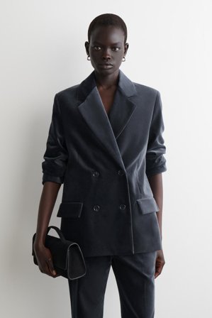 COS Frauen Doppelreihiger Blazer Aus Samt in Blau