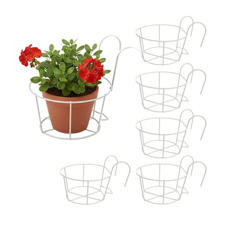 Set med 6 hängande krukor med krokar för balkong
