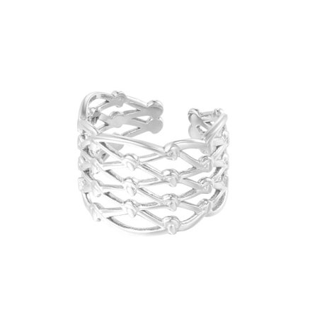 Bred Ring i Rostfritt Stål med Fint Mönster - Silver - Justerbar