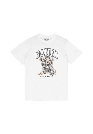 GANNI Basic Jersey Leopard Relaxed T-shirt T-shirts Dam Flerfärgad L