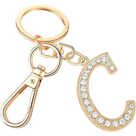 Dame Guldbelagt Legering Bilnøglering med Krystal Rhinestone Alfabet Initial Bogstav Nøglering