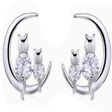 Sølvøreringe til kvinder - Sterling Sølv Klar Zirkonia Kat Øreringe - Elsker dig til månen og tilbage Kat Øreringe