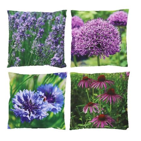 Sortiment av 4 kuddar med blommönster - Lila - 37,5 x 37,5 cm