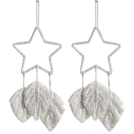 2 stk. Macrame Vægophæng Fjer Boho Chic Håndlavet Vævet Blad Kvaster Dekoration Boheme Lejligh