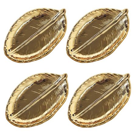 4 st Dekorativa Gyllene Blad Keramiska Fat Porslinssocker Ornament Fat Smycken Frukt Serveringsfat