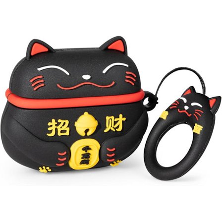 1 stk. etui til AirPods 4, Sødt sort lykkekat AirPods 4. generation (2024) etui Sjov 3D tegneserie dyr Heavy Duty Pro