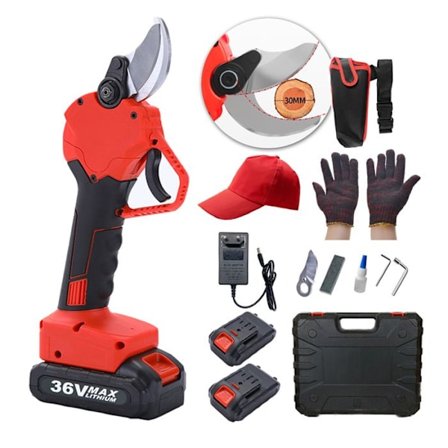 SWAREY 750W trådløs elektrisk beskæringssaks med 2 2000mAh genopladelige batterier gratis handsker og hat