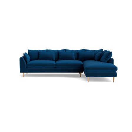 Ofelia Chaiselongue-Sofa, rechts in Riviera Königsblau, elegantes Design mit weichem Komfort, inklusive aller Kissen, Höhe 85cm, Stoffbezug