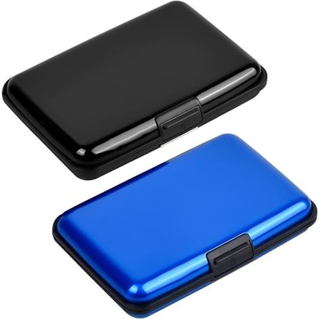 2 st Svart & Blå Visitkortshållare, Namnkortsfodral, Metall Kreditkortsplånbok, Visitkortshållare för Män & Kvinnor Borstad Metall Aluminium