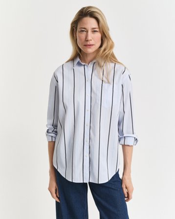GANT Damen Regular Fit Classic Popeline Bluse mit Streifen (40) Hellblau