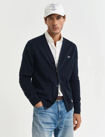 GANT Classic Cotton V-Cardigan - Navy - XL