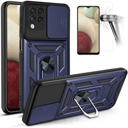 Skyddsskals - PROSHOP - för Samsung A12 - Hård - Härdat glas - Marinblå - 2 Härdade glas