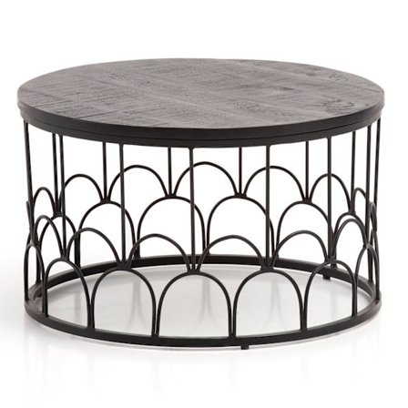 Rootz Handgjorda soffbord - Industriell design - Runt bord - Naturligt trä ådring - Handgjorda - 60cm x 60cm x 36cm - Mango massivt trä - Pulverlacker