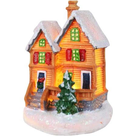 Julbyhus Resin Julhus snöig by småhussamlingar LED-ljushusset bordsskiva dekorativa figurer- Lefou Sunmostar