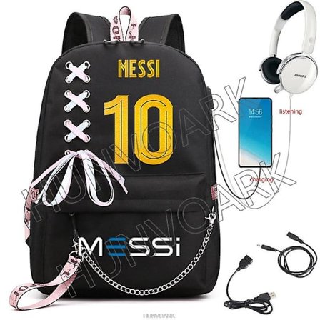 Messi Ryggsäck Fotboll Superstjärna Stor Kapacitet Enkel Svart Tonåringar Skolväskor Resa Kvinnliga Manliga Studenter Dator Mochilas