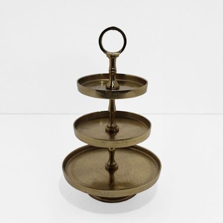 3-tasoinen kultainen alumiininen tarjoilualusta, 22x22x36 cm