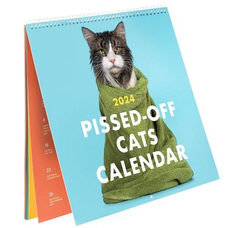 Pissed Off Cats Kalender 2024 Rolig Väggkalender, Hängande Kalender, 12 Månader