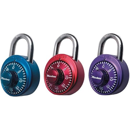 Master Lock Hængelås, Standard Drejekombinationslås, 1-7/8 tommer Bred, Assorterede Farver, 1530DCM 3-pak