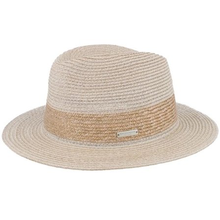 Seeberger - Beige straw Hatt - In Natural Straw Braid Linen Sand Fedora @ Hatstore