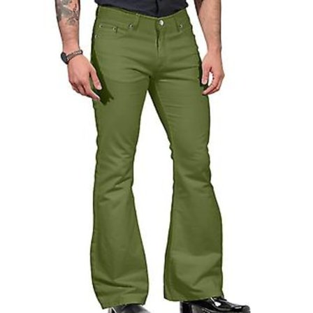 Vintage Jeansbukser Solid Farve Strækbar Slim Fit Mid-Rise Bell Bottom Bukser Moderne Mænd Flared Bukser (M Army Grøn)