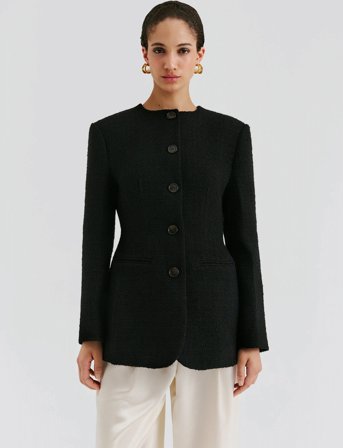 Malina Carol Fitted Round Neck Blazer - Black - XL