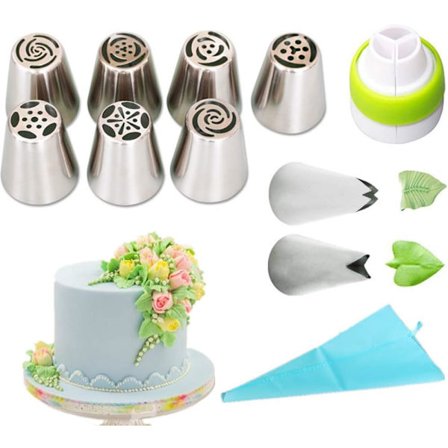 11 stk. Dekoreringssæt til glasur med sprøjtedyse + silikone sprøjteposer