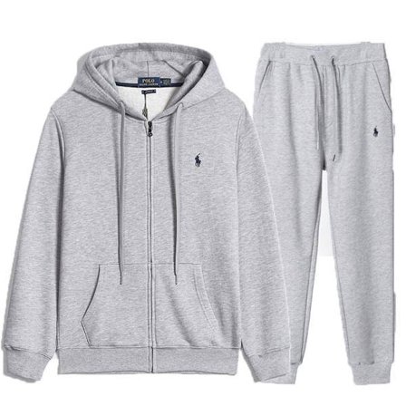 PoloRalph Vår Høst Herre Zip Pullover Sweatshirt + Bukser Sett Grå/Svart Logo M, Casual Treningsdress Komfortabelt Hverdagsantrekk
