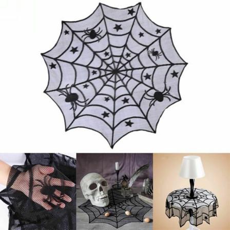 Halloween Svart Spindelnät Pentagram Bordsduk Fest Dekor Rekvisita