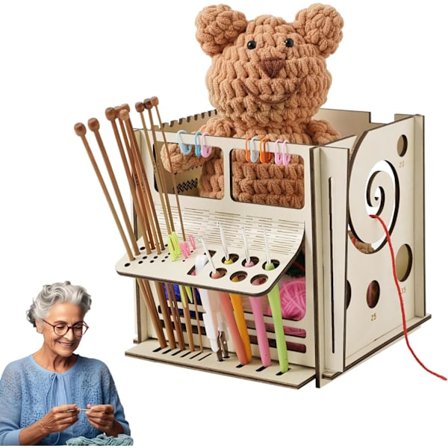 Alt-i-én trægarnsskål, multifunktionel garnholder til strik