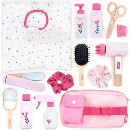 Träfrisörset Barnleksak 17 Delar Hårfön Plattång Kammar Spegel Rollspel 3-6 År