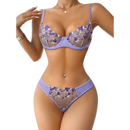 osy Naisten Seksikkäät Olkaimet Push Up Sukkanauhaliivisetit Kukka pitsi Läpinäkyvä 3-osainen Kukka Kevyt Pu Small.x